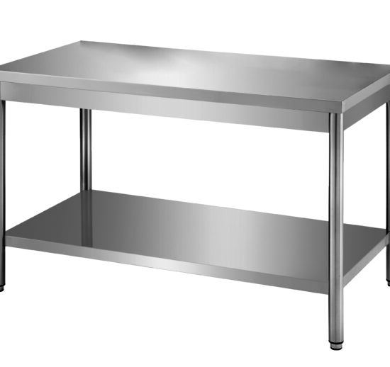 TABLE CENTRALE DEMONTABLE INOX 304, PIEDS RONDS AVEC ETAGERE BASSE