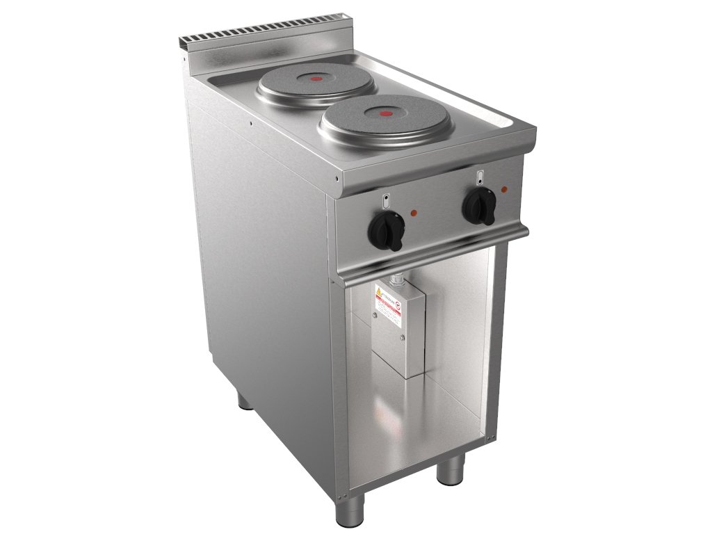 FOURNEAU ELECTRIQUE 2 PLAQUES INOX 304 SUR MEUBLE PLACARD OUVERT
