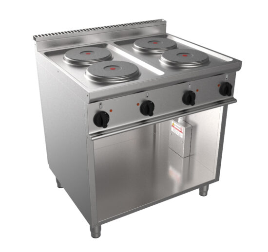FOURNEAU ELECTRIQUE 4 PLAQUES INOX 304 SUR MEUBLE PLACARD OUVERT