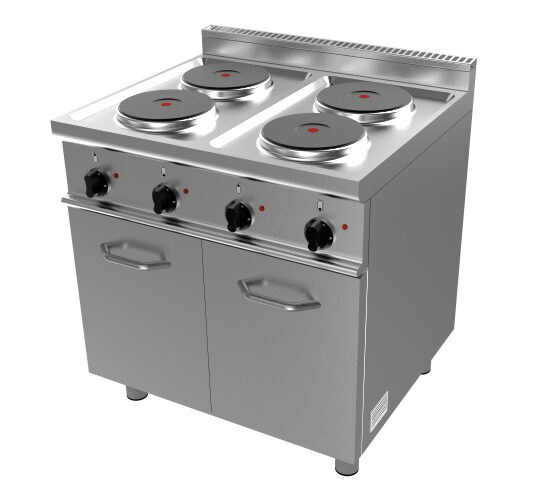 FOURNEAU ELECTRIQUE 4 PLAQUES INOX 304 SUR MEUBLE PLACARD FERME 2P.BATTANTES