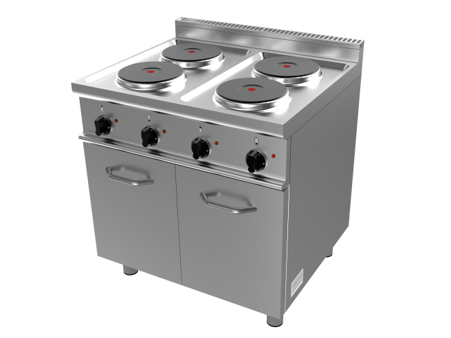 FOURNEAU ELECTRIQUE 4 PLAQUES INOX 304 SUR MEUBLE PLACARD FERME 2P.BATTANTES