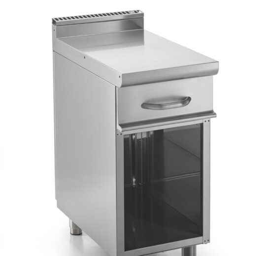 MEUBLE NEUTRE INOX 304 SUR PLACARD OUVERT TIROIR SUR GLISSIERES AVEC BAC GN1-1-150