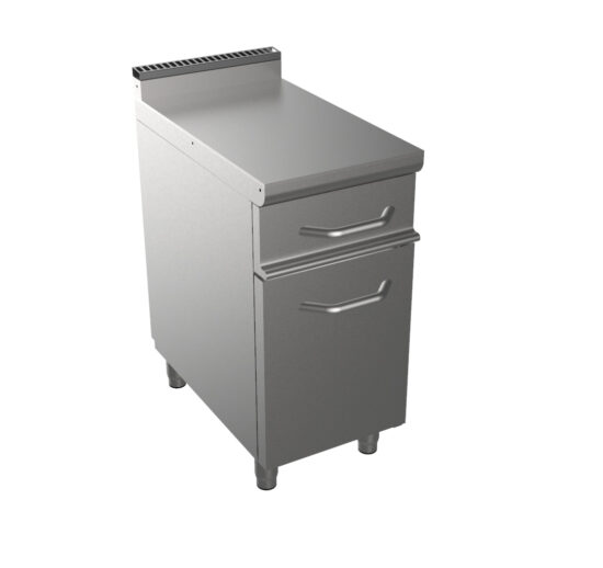 MEUBLE NEUTRE INOX 304, 1P. BATTANTE 1 TIROIR SUR GLISSIERES AVEC BAC GN1-1-150