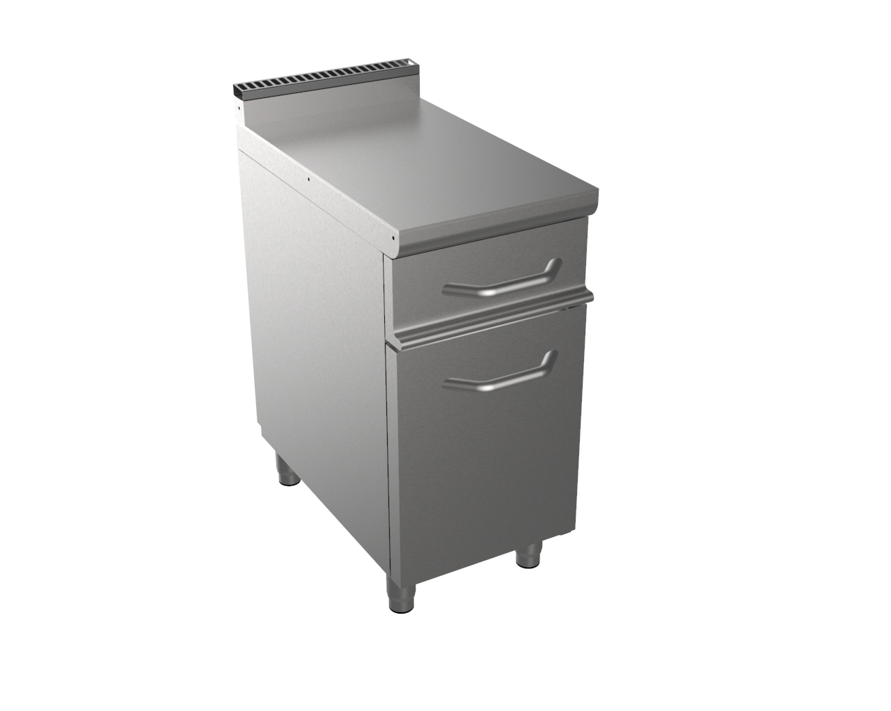 MEUBLE NEUTRE INOX 304, 1P. BATTANTE 1 TIROIR SUR GLISSIERES AVEC BAC GN1-1-150
