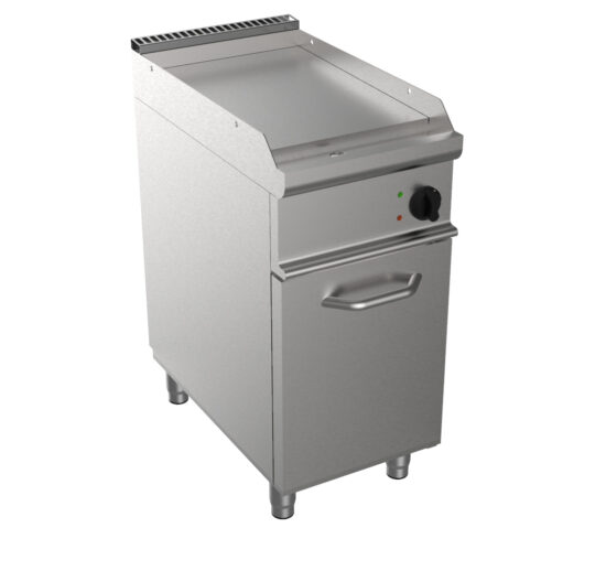 FRY-TOP ELECTRIQUE INOX 304 SUR MEUBLE FERME, 1P.BATTANTE PLAQUE LISSE INOX 304