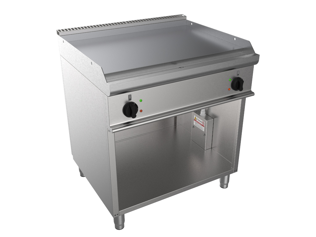 FRY-TOP ELECTRIQUE INOX 304 SUR MEUBLE OUVERT, PLAQUE LISSE, INOX 304