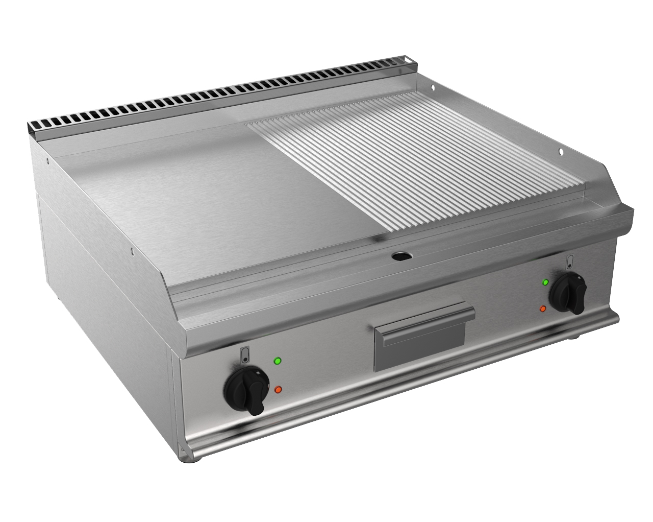 FRY-TOP ELECTRIQUE 1/2 LISSE-1/2 NERVUREE A POSER ZONE DE CUISSON 800X530 MM