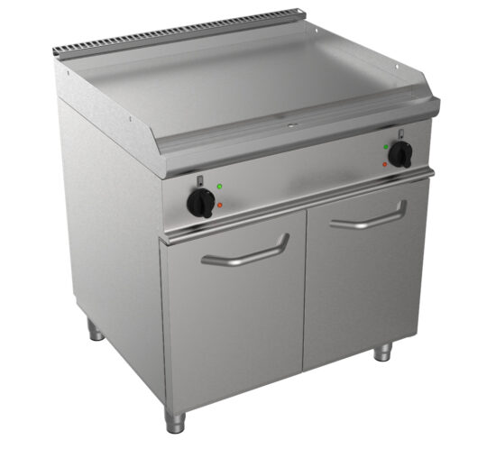 FRY-TOP ELECTRIQUE INOX 304 SUR MEUBLE FERME, 2P.BATTANTES PLAQUE LISSE, INOX 304