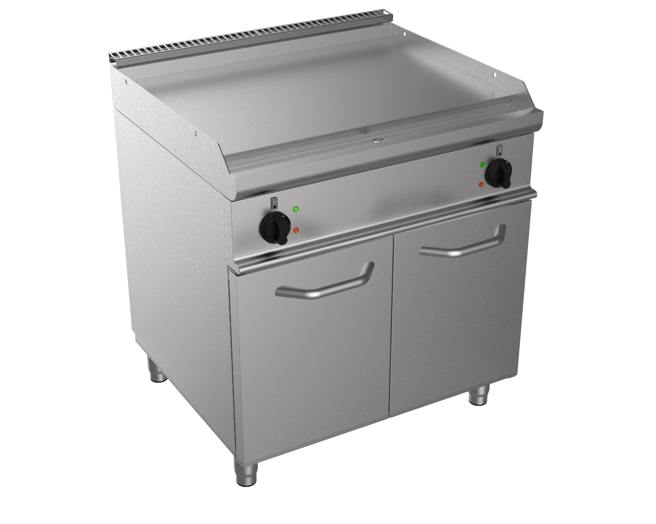 FRY-TOP ELECTRIQUE INOX 304 SUR MEUBLE FERME, 2P.BATTANTES PLAQUE LISSE, INOX 304