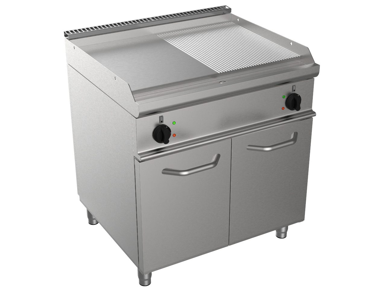 FRY-TOP ELECTRIQUE 1-2 LISSE-1-2 NERVUREE SUR PLACARD FERME, SURFACE DE CUISSON: 800X530 MM