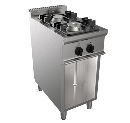 FOURNEAU GAZ 2 BRULEURS SUR MEUBLE PLACARD OUVERT BAC DE RECUPERATION EXTRACTIBLE