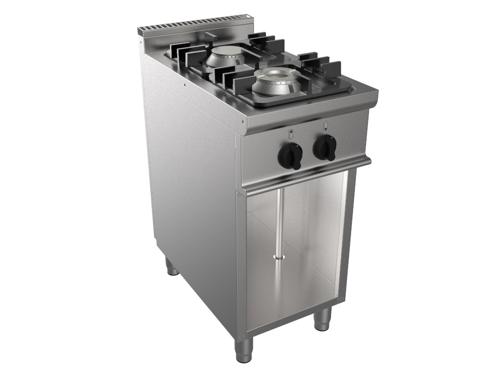 FOURNEAU GAZ 2 BRULEURS SUR MEUBLE PLACARD OUVERT BAC DE RECUPERATION EXTRACTIBLE