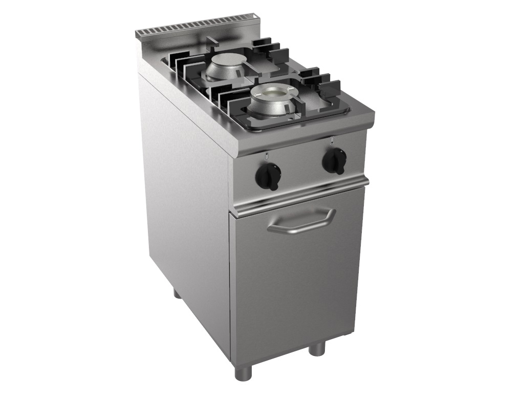 FOURNEAU GAZ 2 BRULEURS SUR MEUBLE PLACARD FERME 1P.BATTANTE, BAC DE RECUPERATION EXTRACTIBLE
