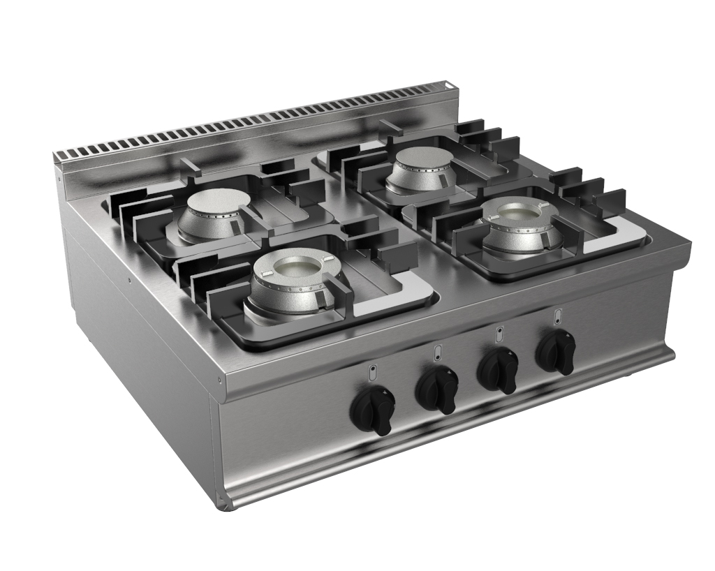 FOURNEAU GAZ 4 BRULEURS INOX 304 A POSER 2X4.5+2X7.5 KW