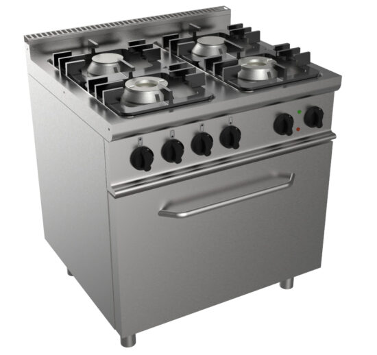 FOURNEAU TOUT GAZ 4 BRULEURS: 2X4.5+2X7.5KW SUR FOUR GN2-1 ELECTRIQUE 5.5 KW