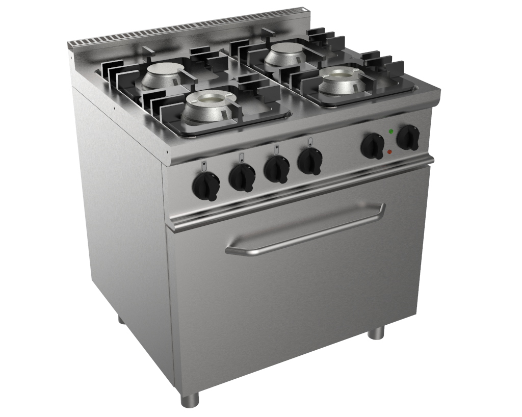 FOURNEAU TOUT GAZ 4 BRULEURS: 2X4.5+2X7.5KW SUR FOUR GN2-1 ELECTRIQUE 5.5 KW