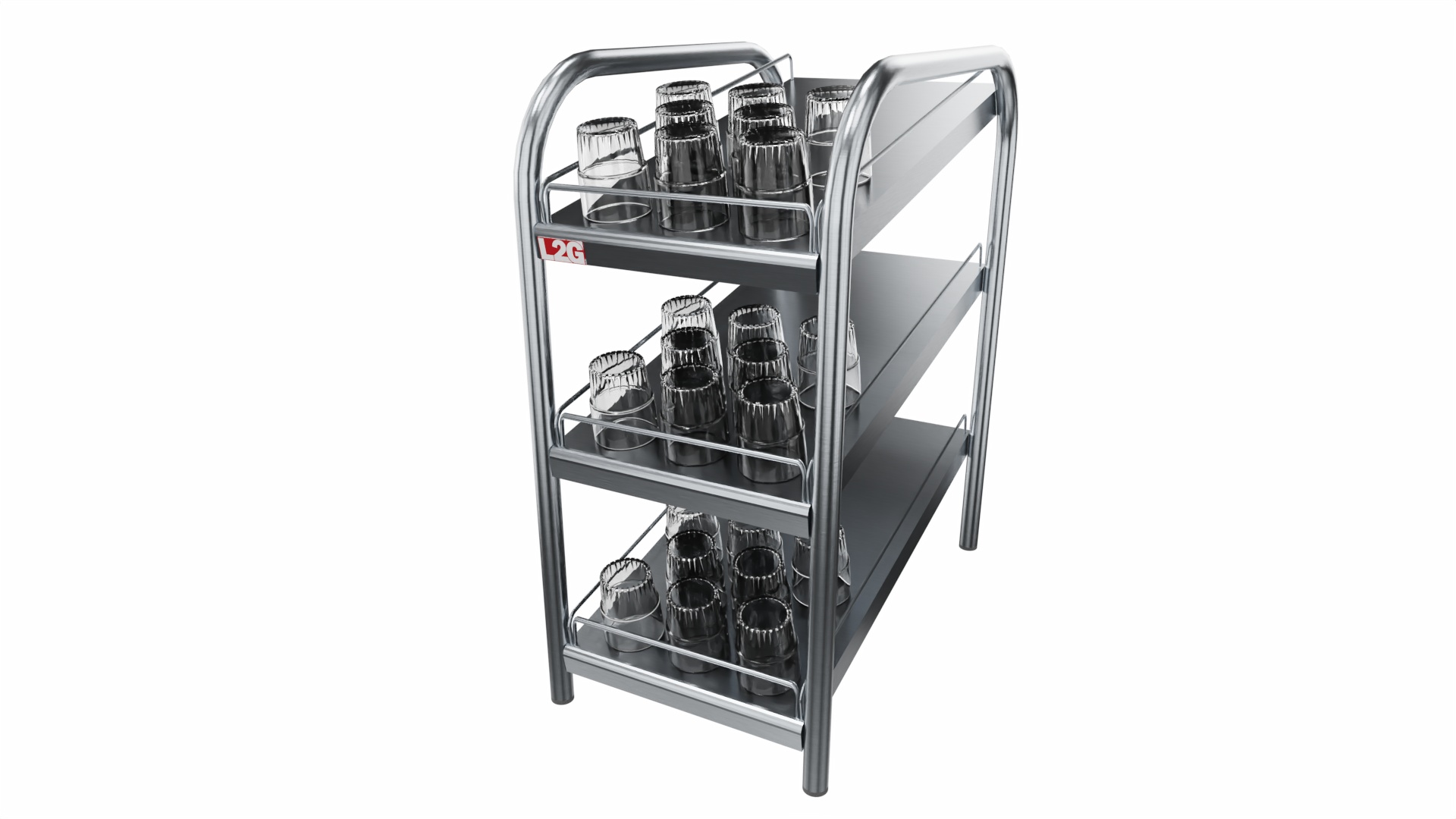 ETAGERE SOUDEE INOX 304, 3 NIVEAUX INCLINES POUR VERRES