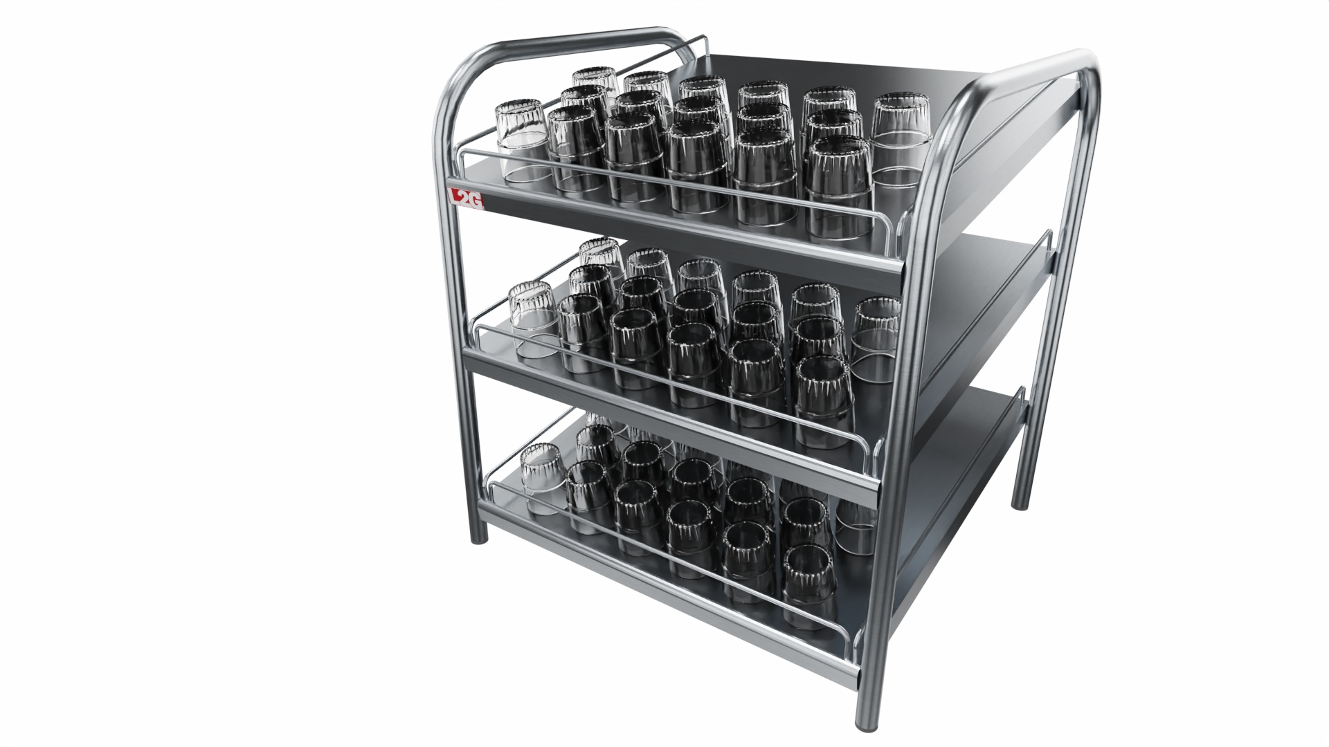 ETAGERE SOUDEE INOX 304, 3 NIVEAUX INCLINES POUR VERRES