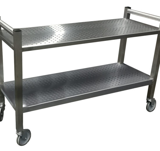 CHARIOT INOX 2 PLATEAUX PERFOREES 1230X460 ESPACE ENTRE PLATEAUX 400MM
