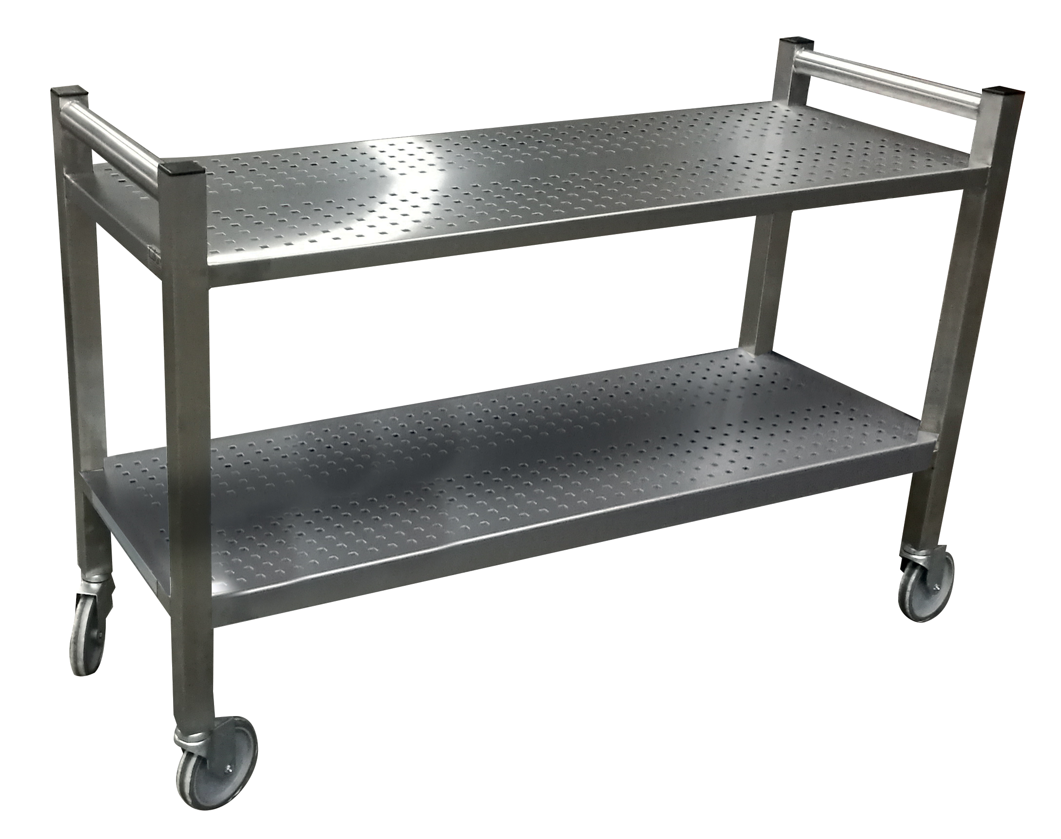 CHARIOT INOX 2 PLATEAUX PERFOREES 1230X460 ESPACE ENTRE PLATEAUX 400MM