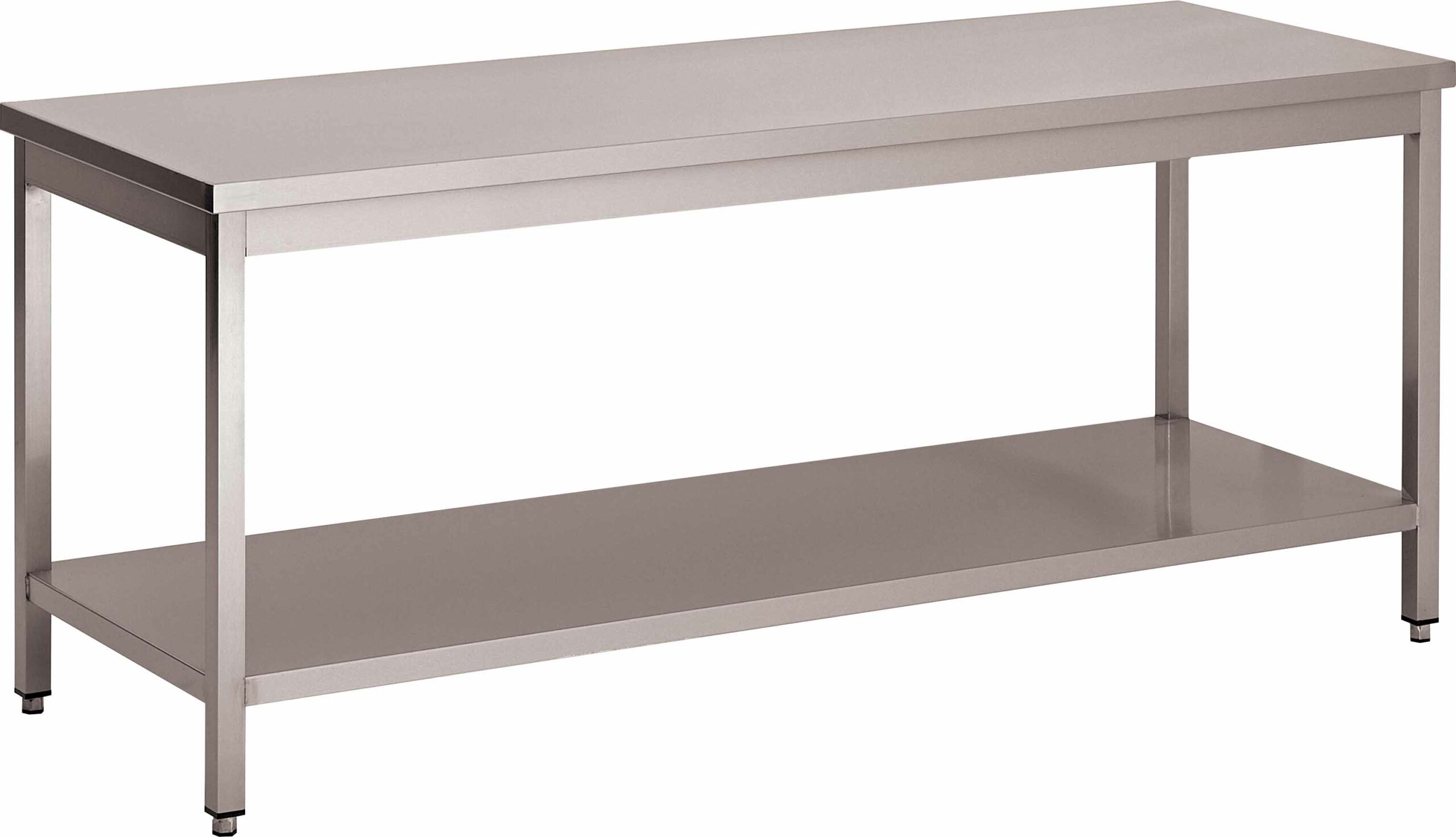 TABLE INOX 304 DEMONTABLE CENTRALE AVEC ETAGERE PIEDS CARRES