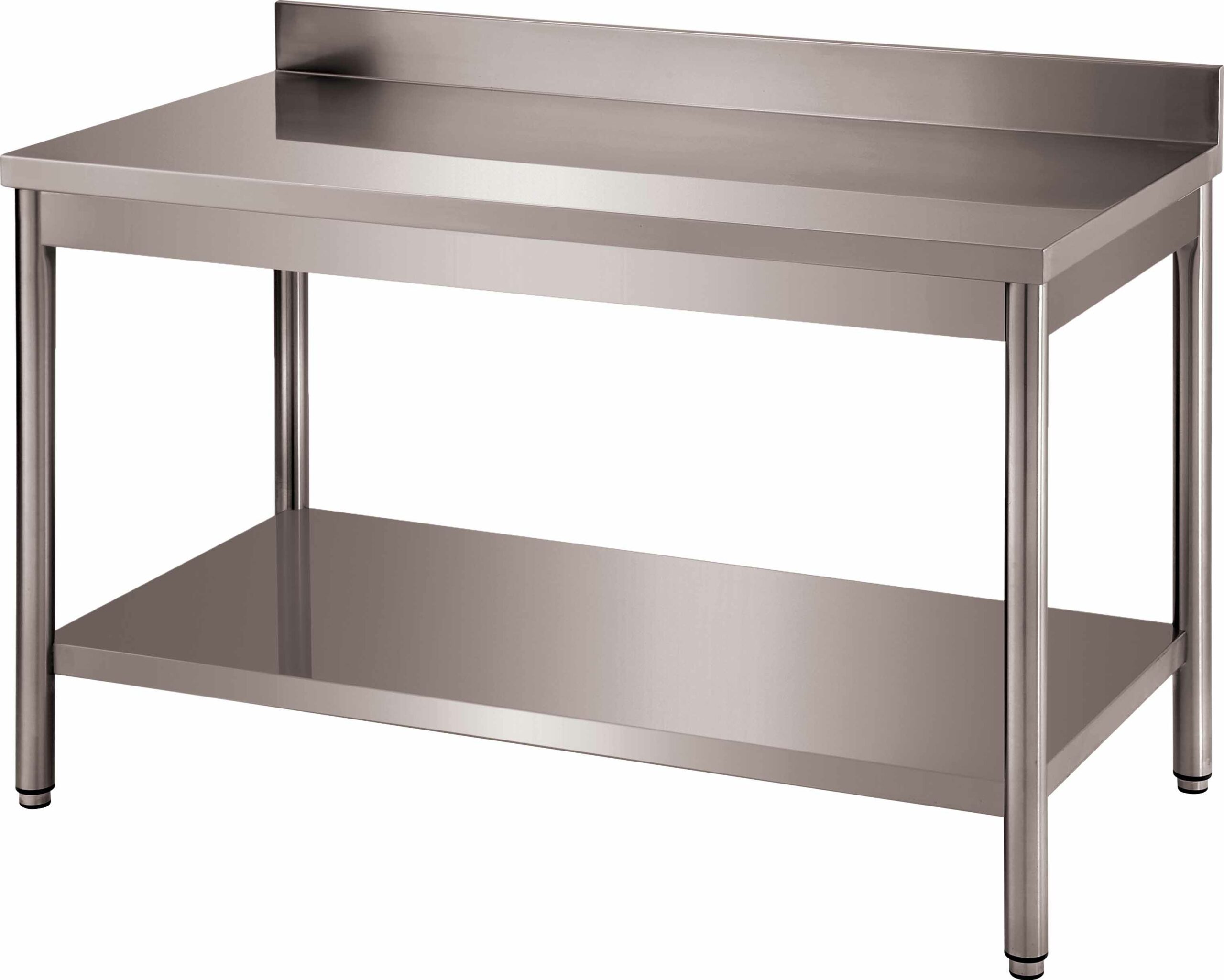 TABLE ADOSSEE DEMONTABLE INOX, PIEDS RONDS AVEC ETAGERE BASSE