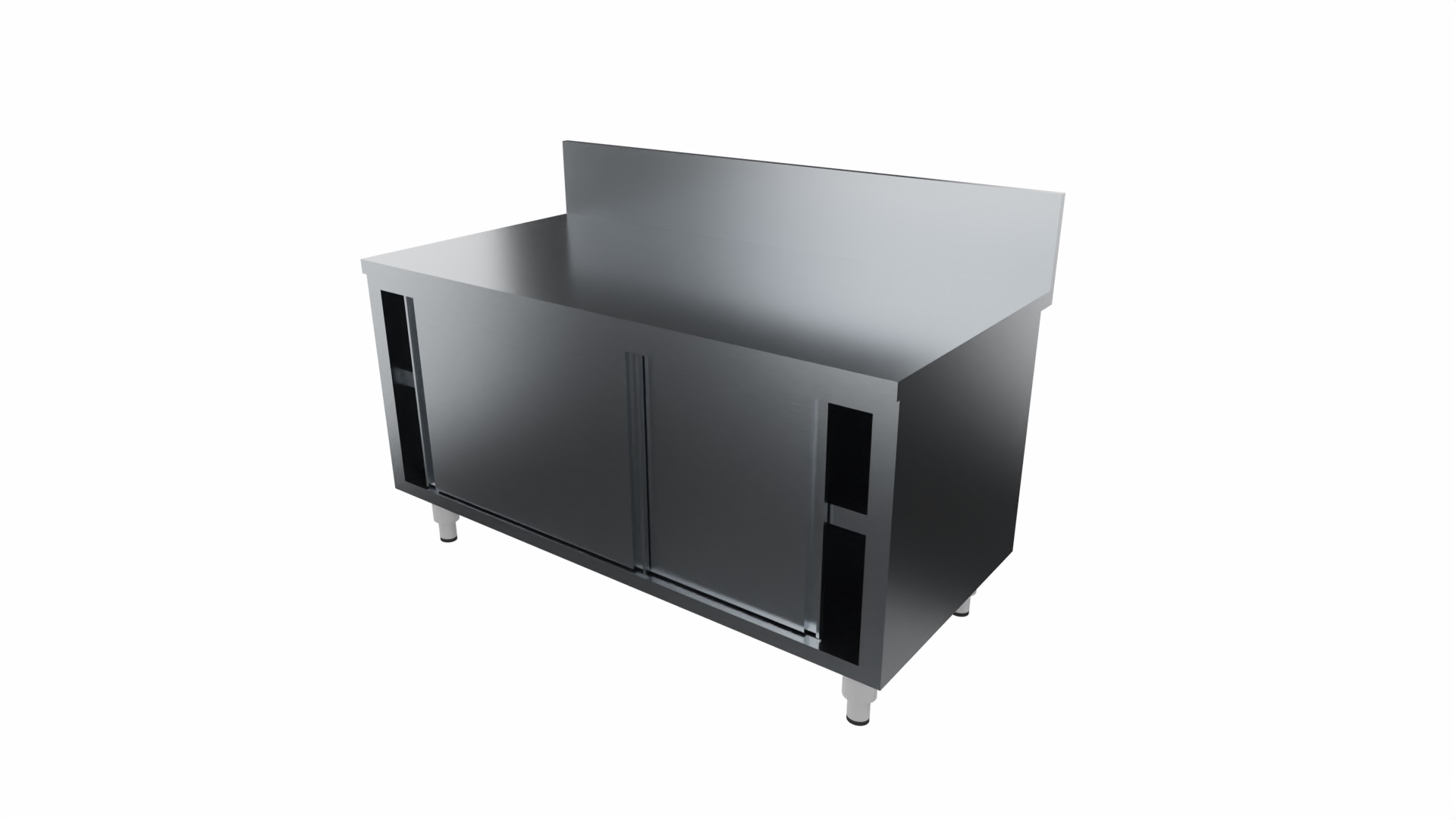 MEUBLE TRANCHEUR INOX, DOSSERET 200X20 MM PORTES COULISSANTES DOUBLEES, 1 ETAGERE