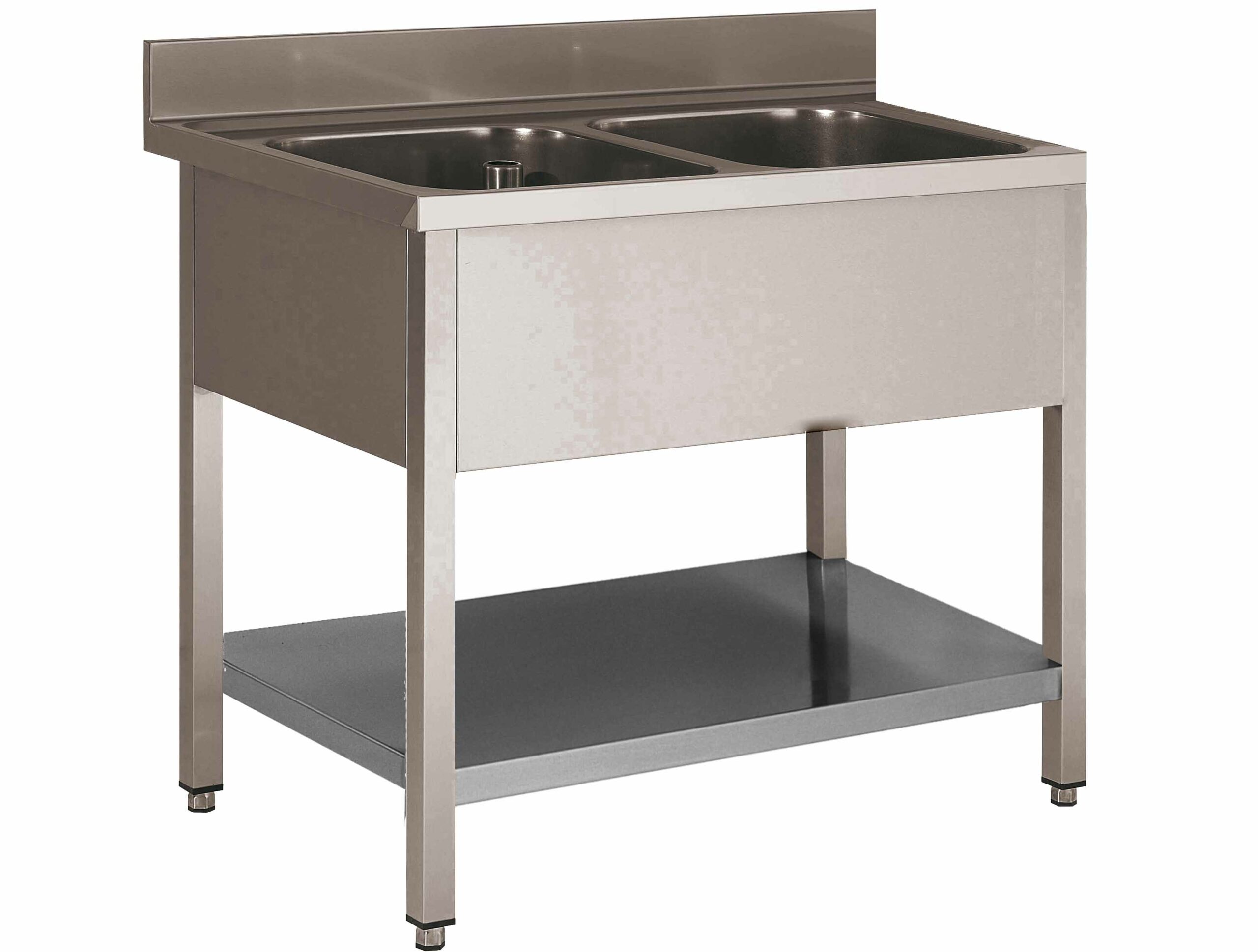 PLONGE INOX SOUDEE, 2 BACS 600X500X300 MM SANS EGOUTTOIR, AVEC ETAGERE BASSE