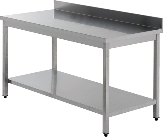 TABLE INOX SOUDEE ADOSSEE AVEC ETAGERE