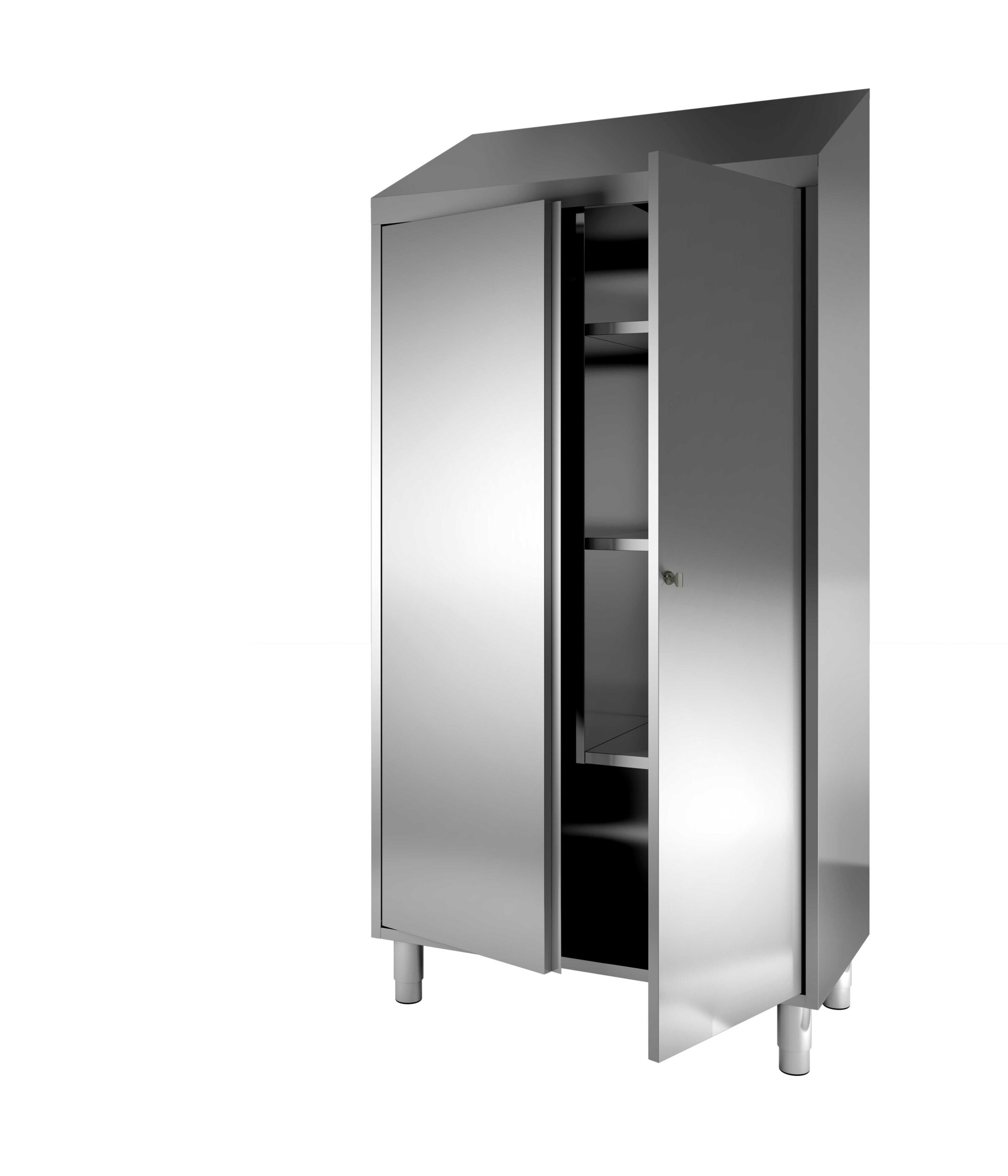 ARMOIRE HAUTE INOX, TOIT PENTE, 2 PORTES BATTANTES DOUBLEES, 3 ETAGERES REGLABLES