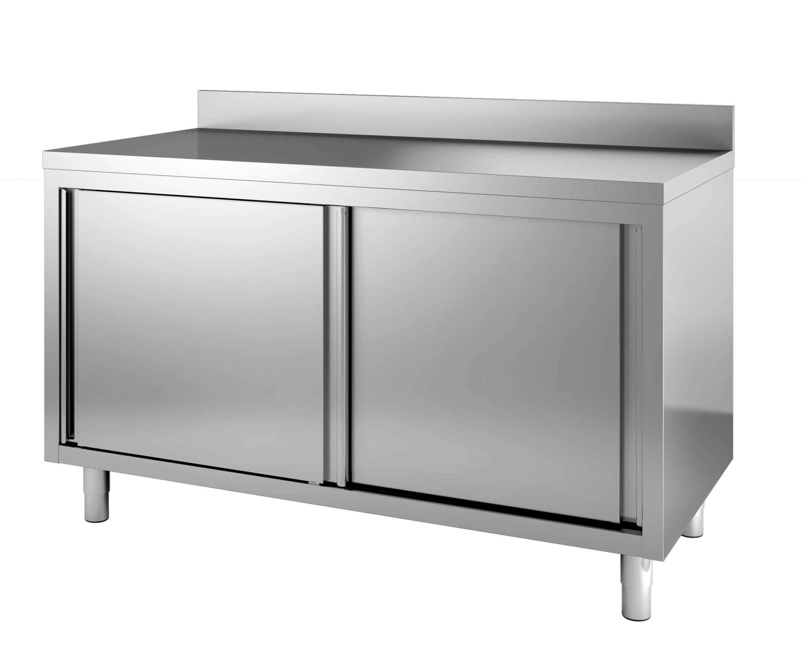 MEUBLE BAS INOX ADOSSE, P. COULISSANTES DOUBLEES