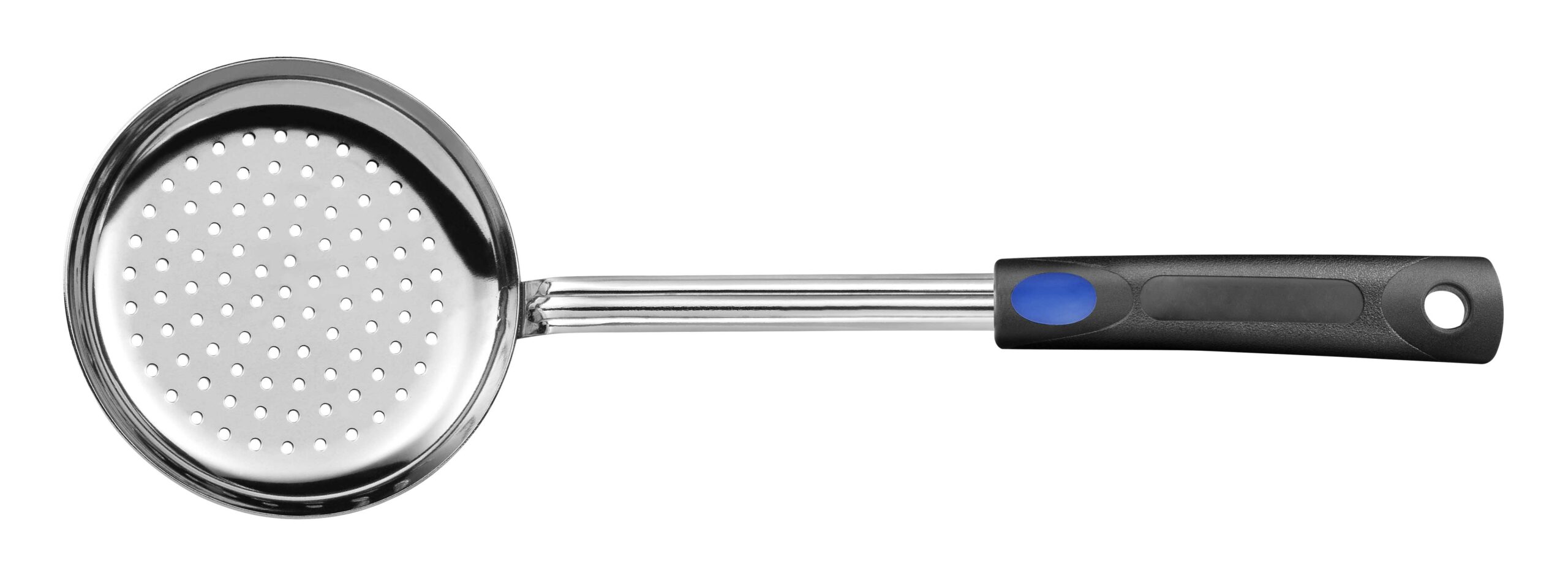 ECUMOIRE INOX D.120 MM, MANCHE POLYPROPYLENE NOIR L-365 MM