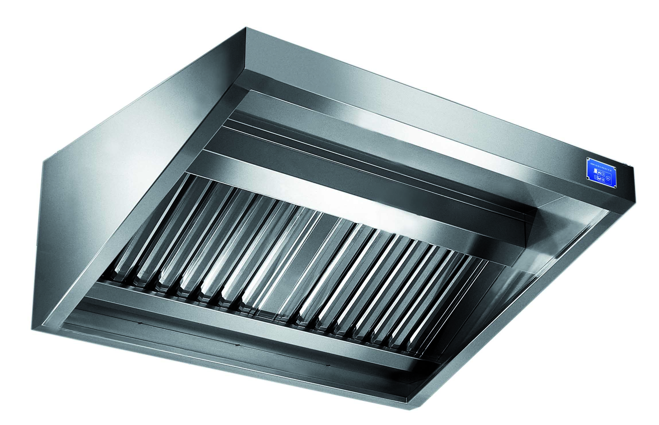HOTTE MURALE BIZEAUTEE, 2 FILTRES, 1500M3/H AVEC ECLAIRAGE 18W GAINE 240X220MM AU DESSUS AU CENTRE