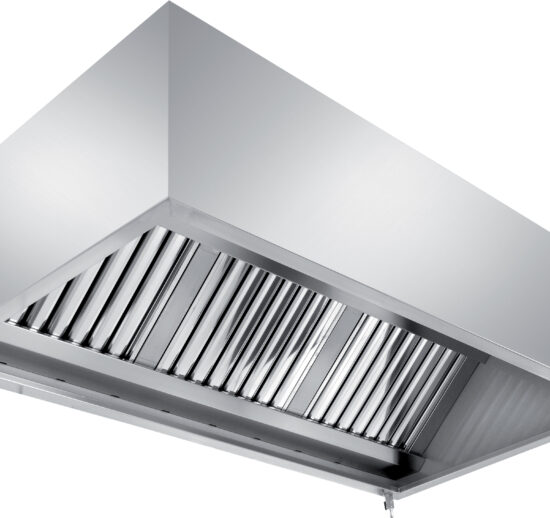 HOTTE MURALE RECTANGLE, 4 FILTRES, 3200M3/H AVEC ECLAIRAGE 36W GAINE 240X270MM AU DESSUS AU CENTRE