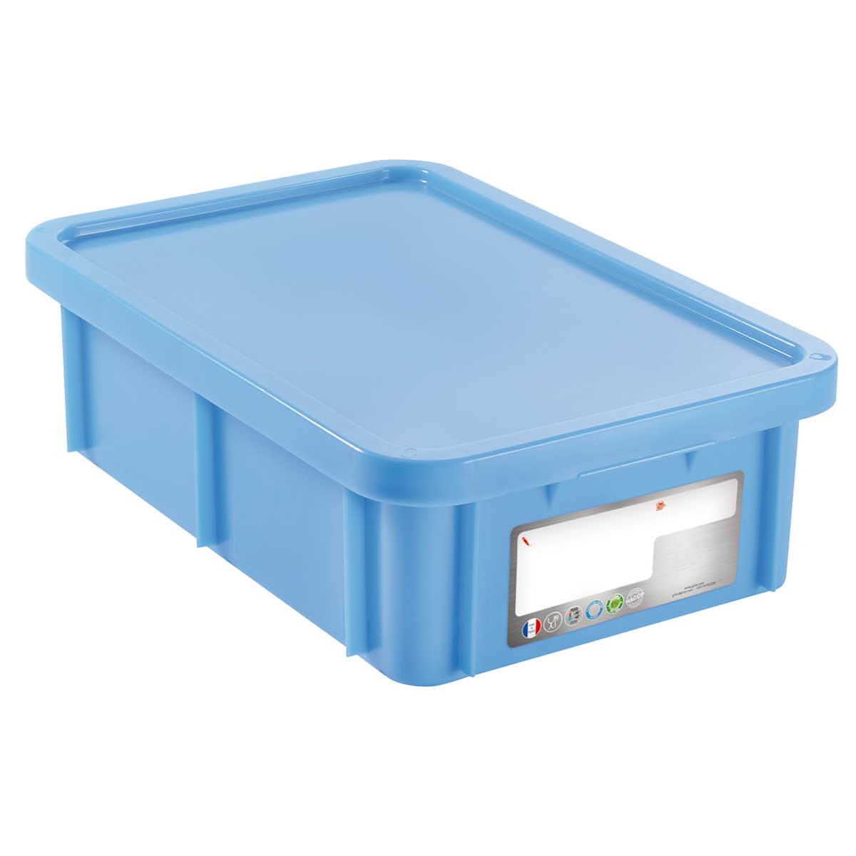BAC POISSONNERIE BLEU 25L, PAROIS ET FOND PLEINS 600X400 HACCP RECTANGULAIRE AVEC COUVERCLE