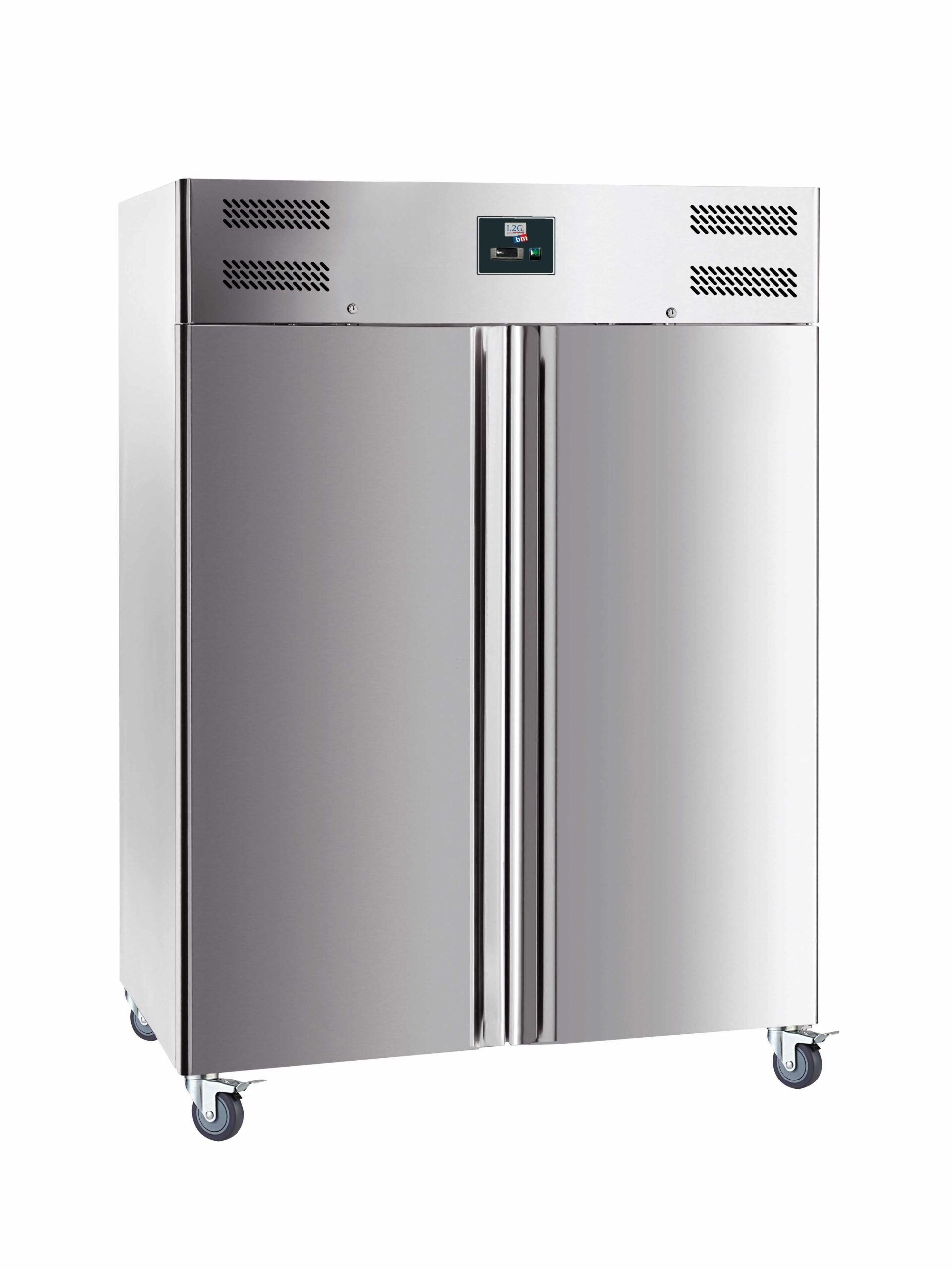 ARMOIRE REFRIGEREE INOX 2 PORTES-18/-22°C FROID VENTILE, 6 GRILLES GN2/1, 4 ROULETTES Ø100MM