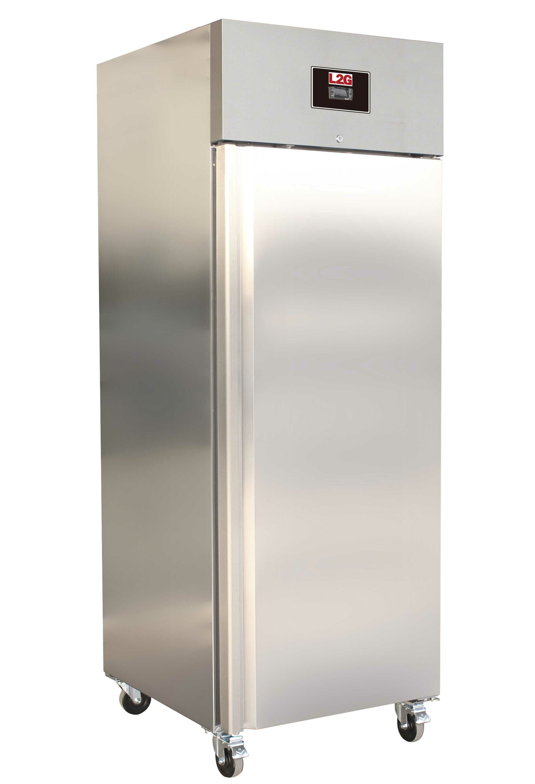 ARMOIRE REFRIGEREE INOX 1 PORTE -18/-22°C, GLISS. EMBOUTIES, 3 GRILLES GN2/1, ROULETTES Ø100 MM