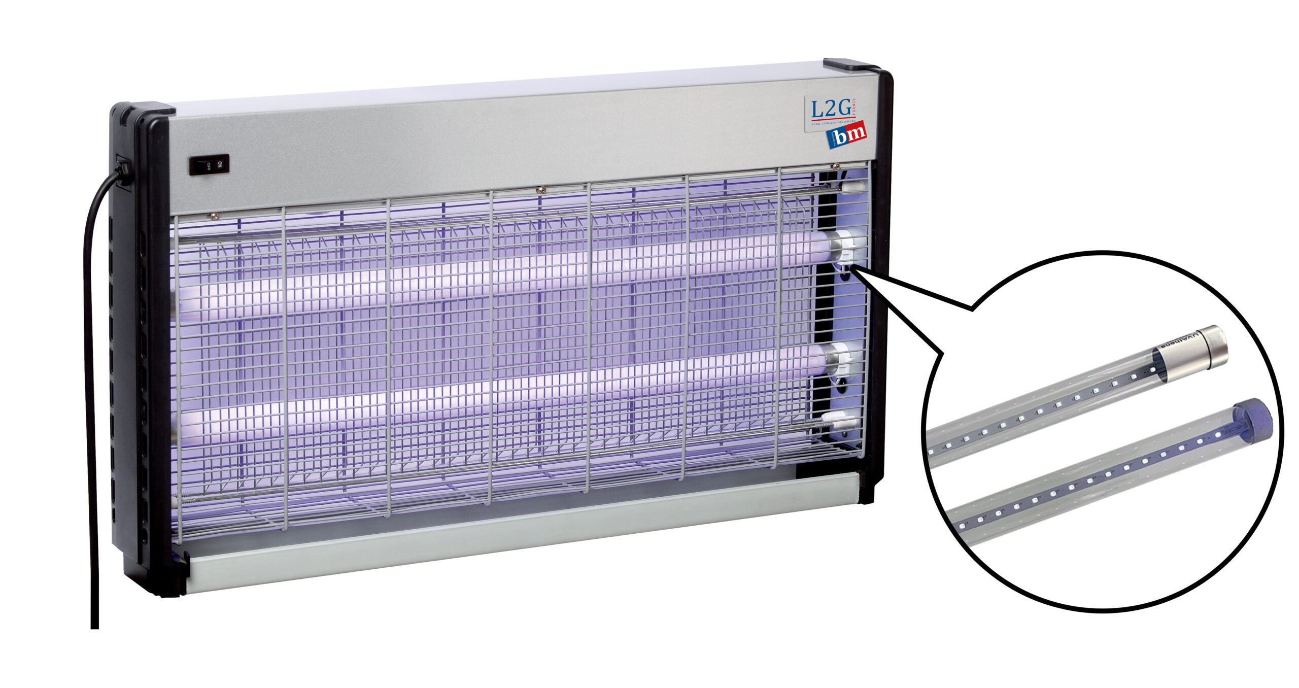 EXTERMINATEUR D'INSECTES AVEC 2 TUBES LED 2X9 W COUVERTURE: 150 M², CARTER ALUMINIUM
