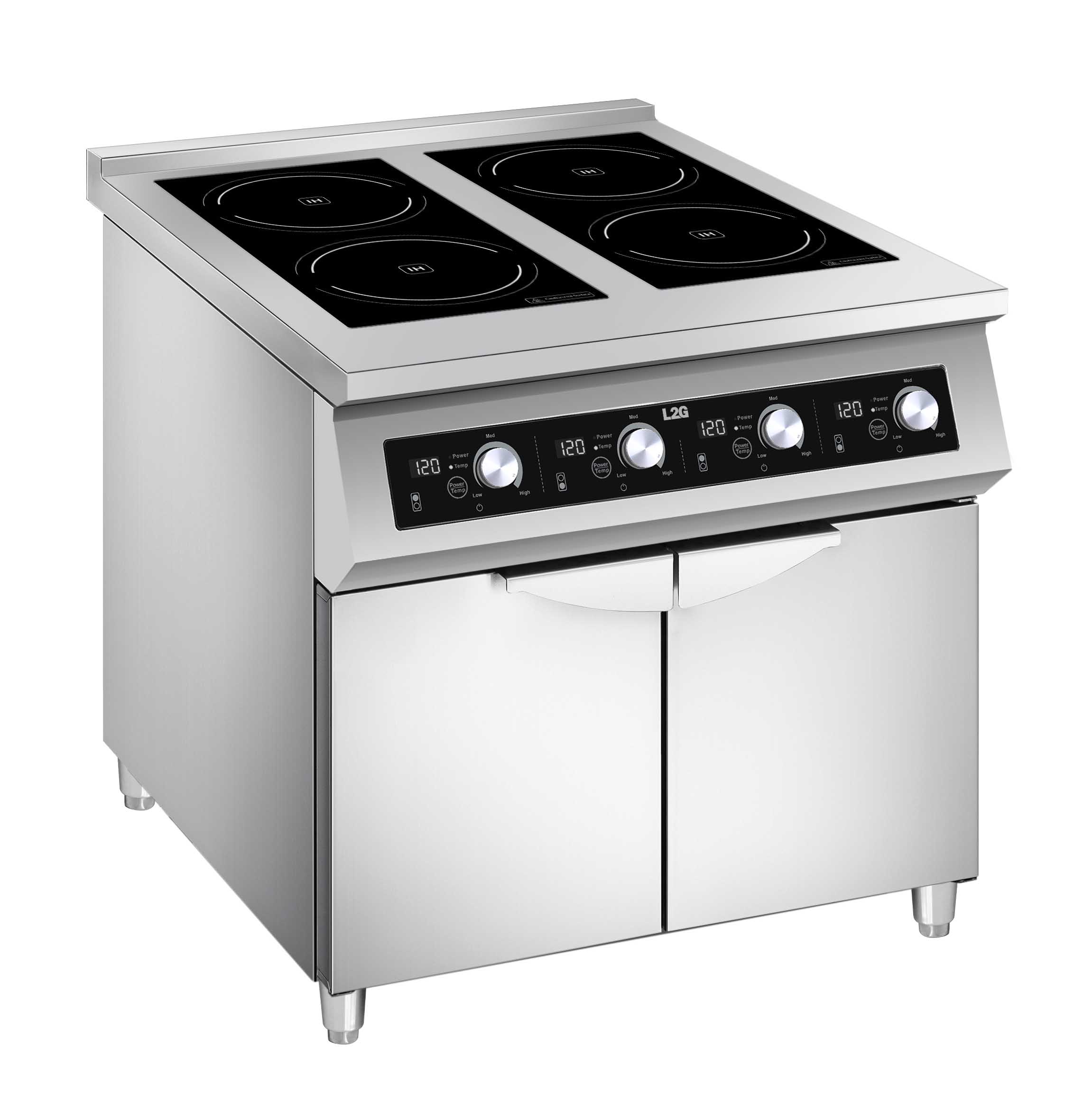 FOURNEAU ELECTRIQUE A INDUCTION 4 PLAQUES 4X5 KW SUR SOUBASSEMENT FERME