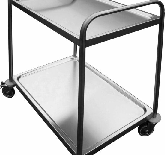 DESSERTE DEMONTABLE INOX 304, 2 PLATEAUX, 4 ROUES PIVOTANTES DONT 2 A FREINS