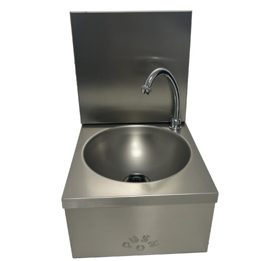 LAVE-MAINS INOX 304, CUVE RONDE, DOSSERET AMOVIBLE AVEC CDC, MITIGEUR EC/EF, BONDE ET SIPHON