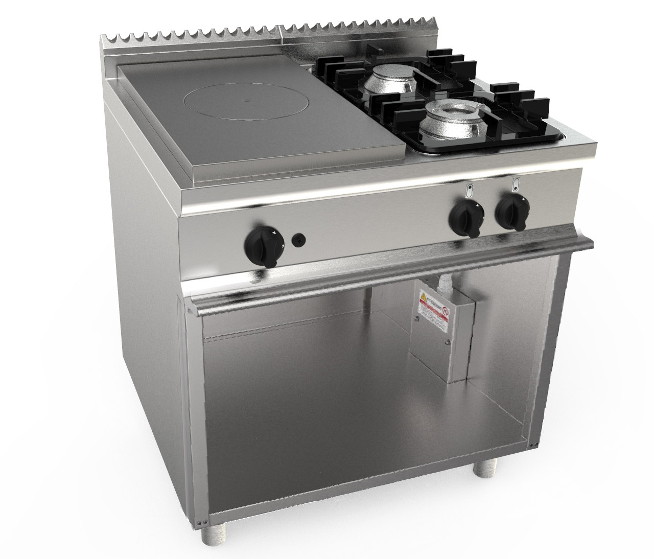 PLAQUE COUP DE FEU 4.5KW + 2 FEUX GAZ (4.5+7.5KW) SUR PIETEMENT OUVERT