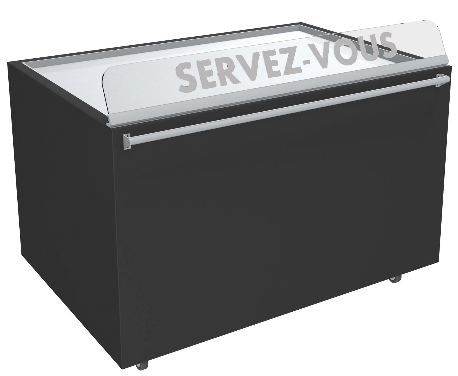 MEUBLE NEUTRE VENTE LIBRE-SERVICE AVEC AUTOCOLLANT SERVEZ-VOUS" VITRE AVANT H.150 MM