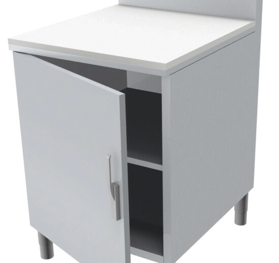 MEUBLE NEUTRE ADOSSE 150X50 MM, 2P. BATTANTES DESSUS INOX EP.20 + POLYETHYLENE EP.20 MM