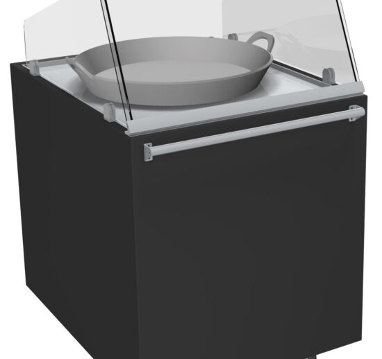 MEUBLE TRADITIONNEL PAELLA CHAUFFANT 300°C PLAQUE CHAUFFANTE D.500MM, VITRE AVANT INCLINEE