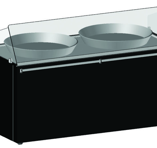 MEUBLE TRADITIONNEL DOUBLE PAELLA CHAUFFANT 300°C 2 PLAQUES CHAUFFANTES D.500MM,VITRE AVANT INCLINEE