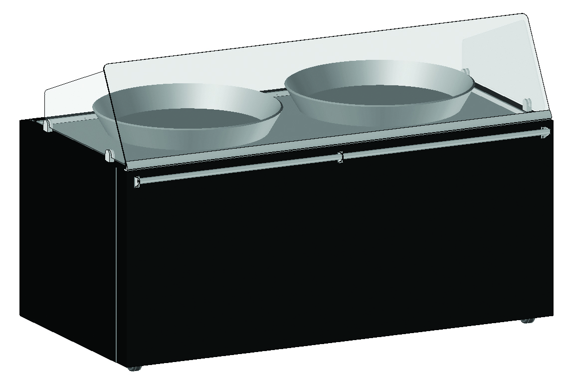 MEUBLE TRADITIONNEL DOUBLE PAELLA CHAUFFANT 300°C 2 PLAQUES CHAUFFANTES D.500MM,VITRE AVANT INCLINEE