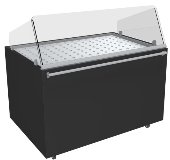 MEUBLE POULETS TRADITIONNEL CHAUFFANT 120°C VITRE AVANT INCLINEE H.450 MM EP.6 MM