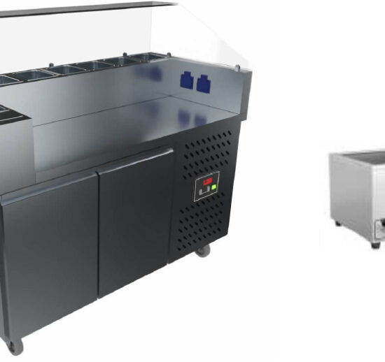 MODULE MOBILE REFRIGERE +2/+8°C POUR VENTE A EMPORTER, GROUPE LOGE AU GAZ R290, DESSUS INOX