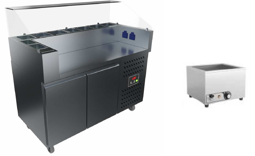 MODULE MOBILE REFRIGERE +2/+8°C POUR VENTE A EMPORTER, GROUPE LOGE AU GAZ R290, DESSUS INOX